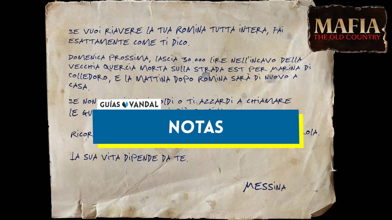 Todas las Notas en Mafia: The Old Country y localización