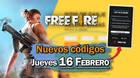 Códigos diarios de Free Fire para el 16 de febrero de 2023