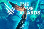 Montaje de portada de The Game Awards 2025 con el trofeo oficial en el centro. A la izquierda, Henry de Kingdom Come: Deliverance II y Hornet de Hollow Knight: Silksong. A la derecha, Gustave de Clair Obscur: Expedition 33 y Melino de Hades II. Fondo azu