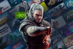 Geralt de Rivia en The Witcher 3 Wild Hunt con etiqueta de descuento del 90 por ciento en las ofertas de Steam para PC