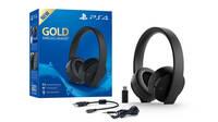 Los auriculares Gold Wireless de Sony se muestran junto a varios juegos