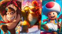 Super Mario Bros. La película presenta tres pósteres de Donkey Kong, Bowser y Toad