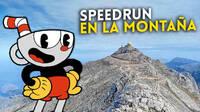 Un jugador realiza un speedrun de Cuphead mientras escala una montaña