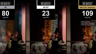 Comparativa de rendimiento AMD FSR Redstone en Call of Duty Black Ops 7: Muestra la diferencia entre 23 FPS (4K Ray Tracing) y 109 FPS (con FSR Machine Learning).