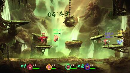 El modo batalla es una especie de Super Smash Bros., que se puede jugar en solitario o a trav�s de internet para cuatro jugadores, e incluso con bots.