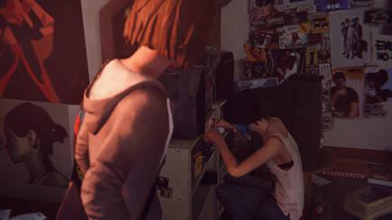 Chloe busca entre sus discos antiguos para poner la banda sonora al juego.