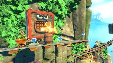 Yooka-Laylee apuesta por la variedad de situaciones, como estas fases montados en una vagoneta, jugablemente m�s complejas que las habituales de la saga 'Donkey Kong Country'.