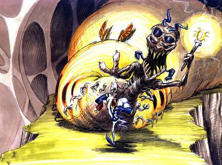Arte conceptual del primer Earthworm Jim. Pod�is encontrar m�s en la web Rocket Worm.