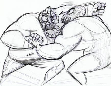 Una ilustraci�n temprana del juego, en la que se intentaba definir el estilo art�stico del mismo.
