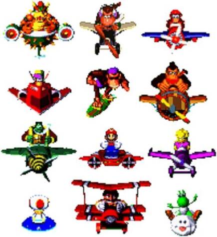Los �sprites� del elenco inicial de personajes junto a sus veh�culos.