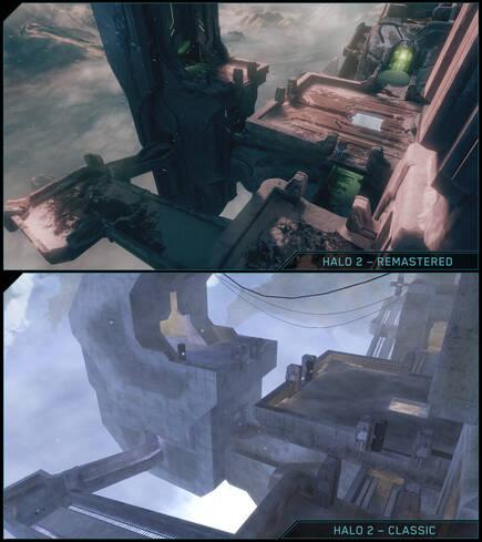 En esta imagen podemos ver las grandes diferencias entre un mapa original de Halo 2 y su remasterizaci�n.