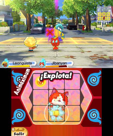 Para activar el anim�metro hay un minijuego, como siempre. En la rejilla del enemigo (arriba) marca d�nde atacar� Jibanyan.