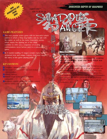 El perro mordiendo el sobaco de un enemigo, lo mejor del flyer europeo de Shadow Dancer.