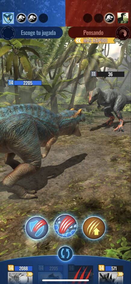En �Jurassic World Alive� hay un elemento competitivo online, que nos permite luchar contra otros jugadores en batallas por turnos.