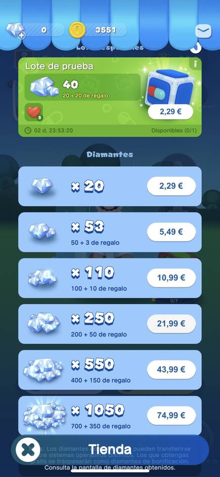El videojuego, como todo free to play, tiene m�ltiples packs de diamantes y compras in-app.