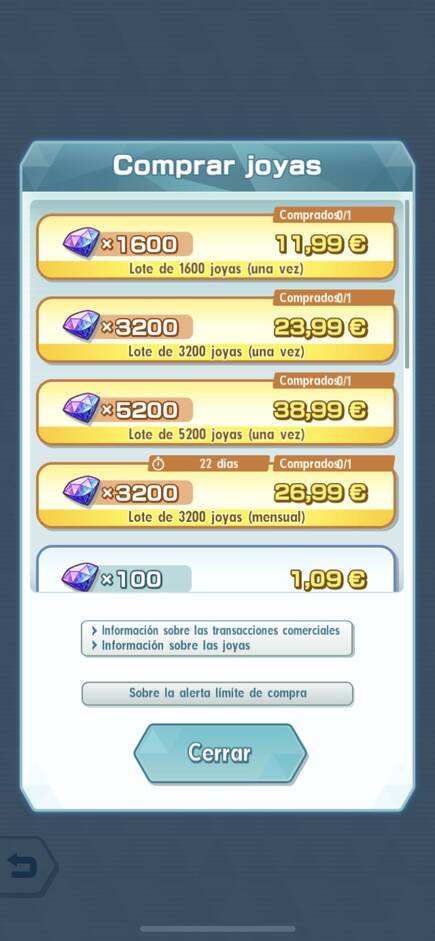 Las joyas pueden comprarse con dinero real. Hay packs desde 1,09 euros a otros m�s caros y de mayor importe. El t�tulo permite �limitar� la compra para evitar adquisiciones compulsivas.