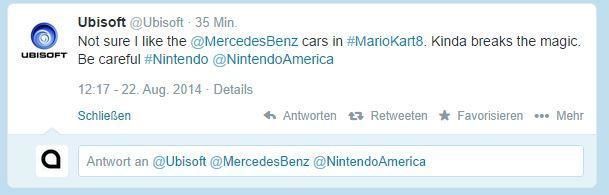 Crticas desde el Twitter de Ubisoft a la inclusin de coches Mercedes Benz en Mario Kart 8 Imagen 2