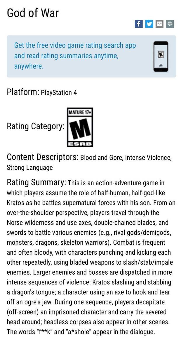 God of War para PS4 aparece recogido por la ESRB Imagen 2