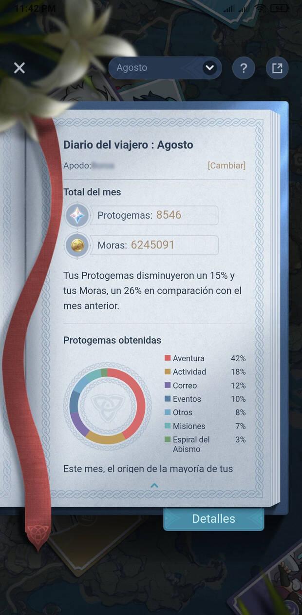 Diario del viajero - Herramienta para contabilizar Protogemas y Mora