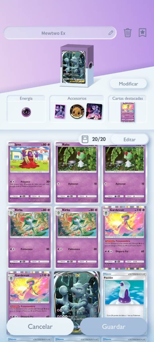 JCC Pokmon Pocket - Configuracin del mazo Mewtwo Ex