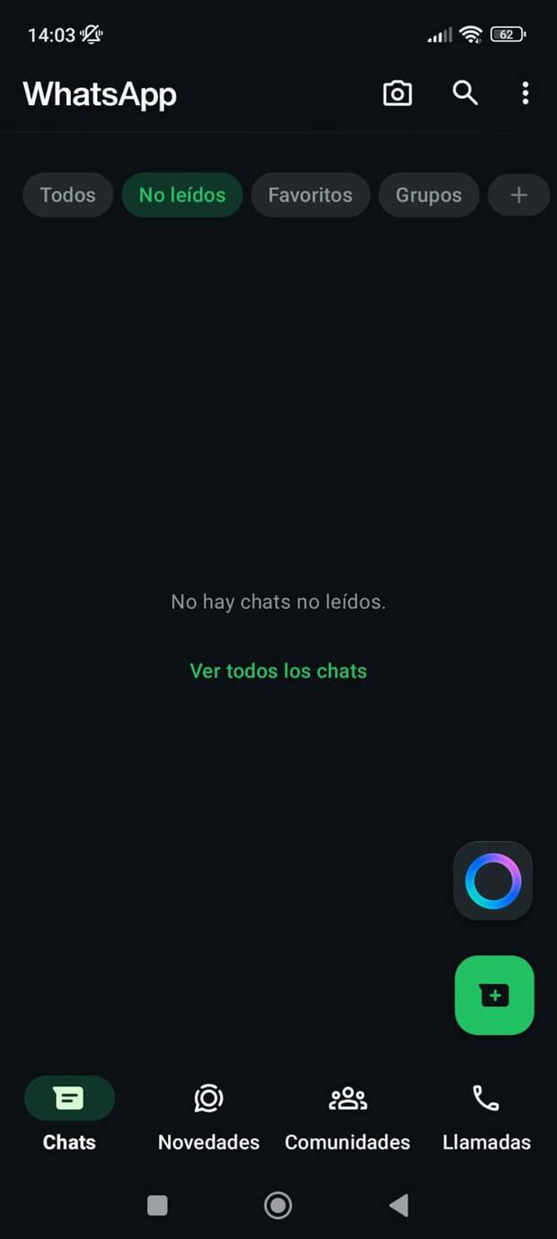 Pantalla donde se puede ver el icono de la IA de Meta en WahtsApp