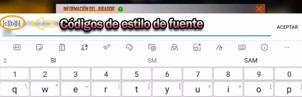 Free Fire - Códigos de estilo de fuente