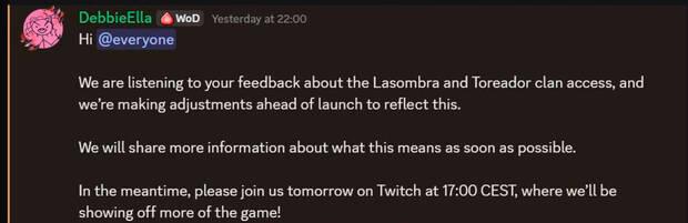 Vampire: The Masquerade - Bloodlines 2 har� cambios en respuesta a la pol�mica de sus dos clanes en DLC