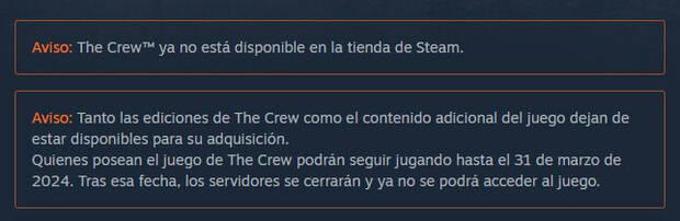Cierre de los servidores de The Crew en Steam.