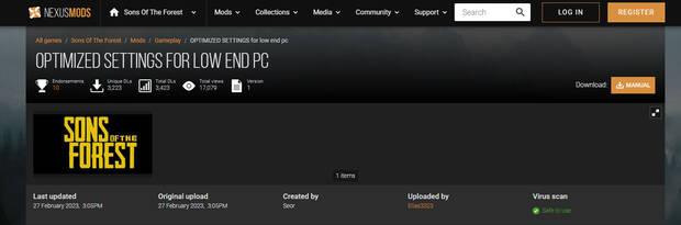 Mejores mods de Sons of the Forest - Optimización para PC de gama baja