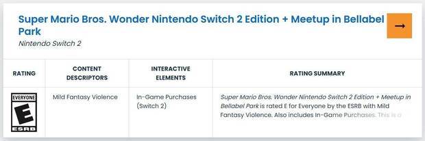 Super Mario Bros. Wonder para Switch 2 pasa la clasificaci�n ESRB