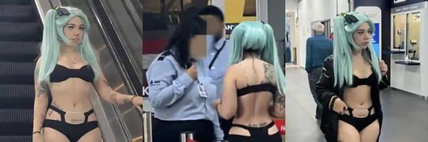La cosplayer Kine-Chan disfrazada de Rebecca en el aeropuerto de Navegantes