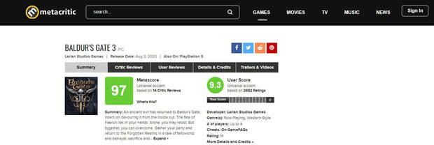 Zelda: Tears of the Kingdom usurped by Baldur's Gate 3 on Metacritic