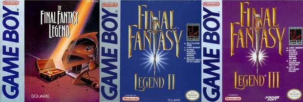 Composicin con las tres cajas de Final Fantasy LEGEND para GameBoy en occidente