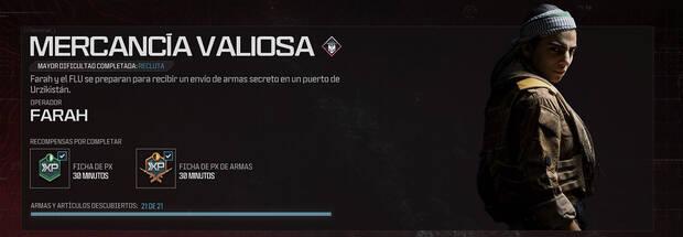 CoD Modern Warfare 3 (2023) - Misión de Campaña Mercancía valiosa y sus recompensas