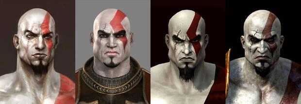 La evolución de Kratos, desde el arte conceptual, render, al juego en PS2 y PS3.