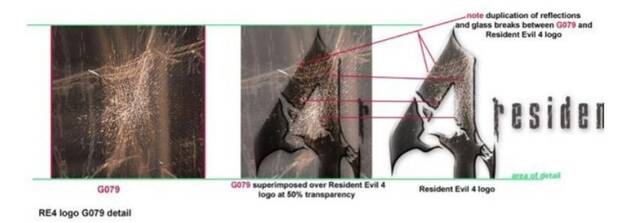 Comparativa del logo de Resident Evil 4 con una de las fotos del libro Surfaces