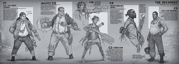 Más ejemplos de personajes, incluyendo las armas futuristas que usarían.
