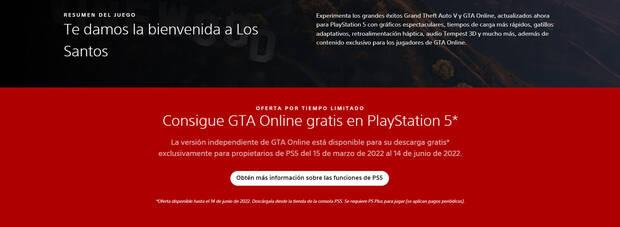 Oferta GTA Online gratis en PS5