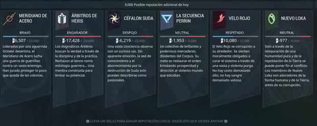Guía Warframe - Métodos para ganar puntos de Reputación en todos los Sindicatos