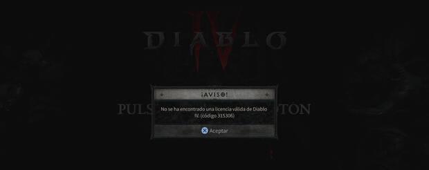 Diablo 4 - Código de error de licencia 315306