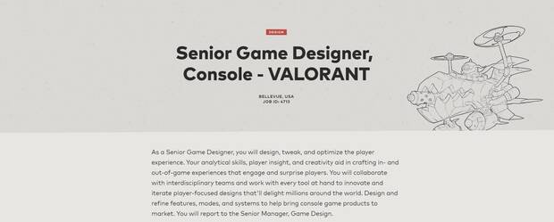 Oferta de empleo de Riot Games para Valorant en consola