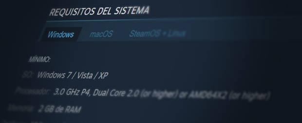 Requisitos mínimos y recomendados de juegos de PC en Steam.