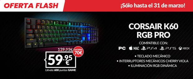 Consigue el teclado mecnico CORSAIR K60 RGB PRO CHERRY MX VIOLA en GAME a precio rebajado