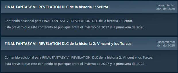 Final Fantasy VII Revelation DLC 1 y 2 confirmados en el State of Play