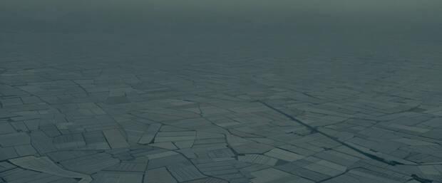 Plano aéreo de los invernaderos de Blade Runner 2049