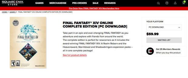 Final Fantasy XIV agotado en la tienda de Square Enix