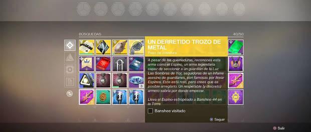 Conseguir Espino Destiny 2 - Cómo desbloquear el paso de aventura Un derretido trozo de metal