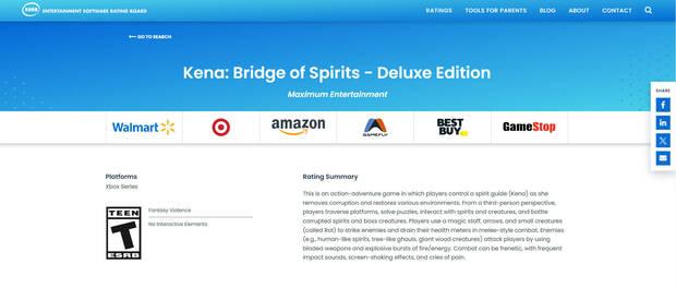 Kena: Bridge of Spirits clasificado para Xbox Series.