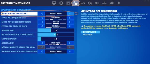 Fortnite Battle Royale - Cómo configurar y activar los controles de giroscopio