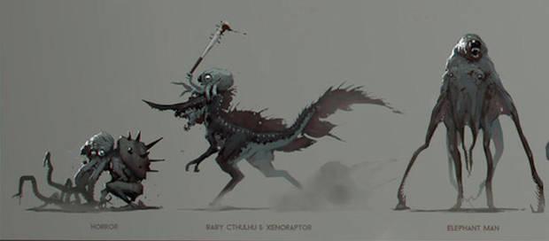 Aunque no podemos cerrar sin nuestro favorito: el bebé Cthulhu a lomos de un xenoraptor.
